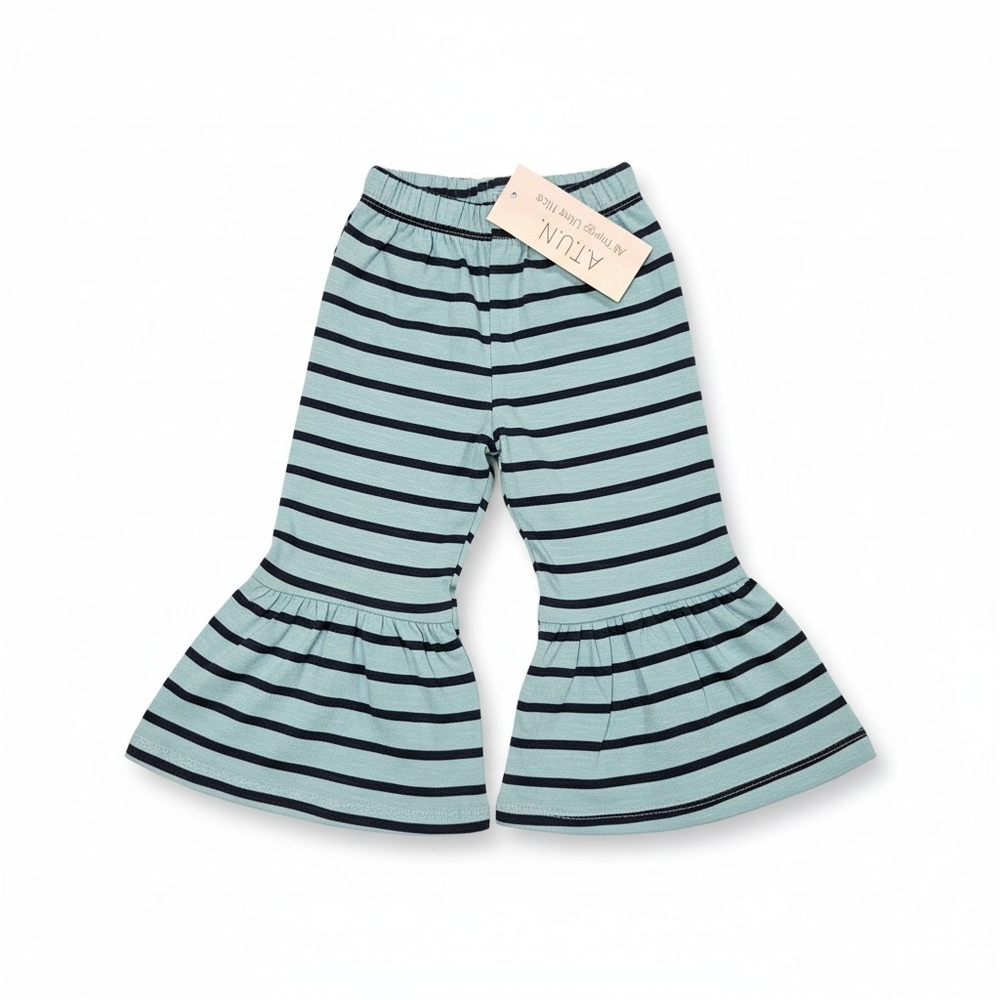 Striped Ruffle Hem Bell-Bottoms for Kids in Light Blue and Navy - ATUIN